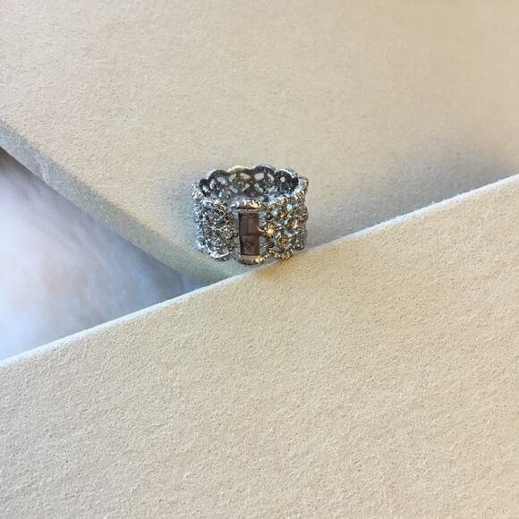 Sterling Silver Elegant Three-Row Crystal Ring - Picture 4 of 9